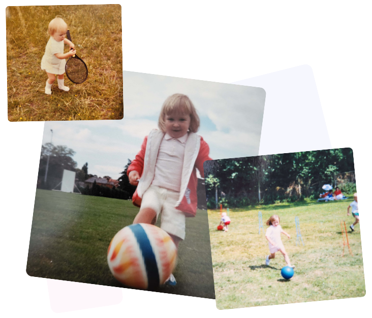 Pictures of Natalie playing football and tennis as a child